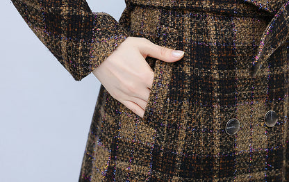 women's plaid woolen long coat