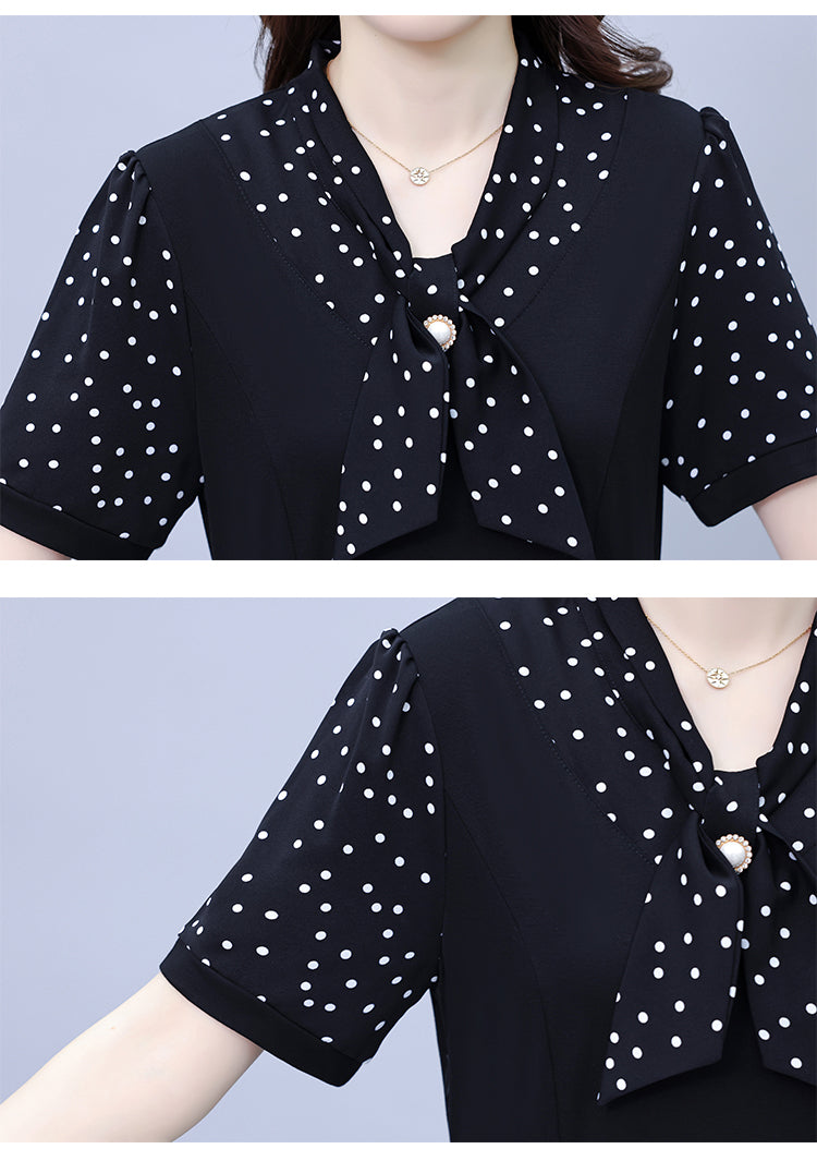 Women's Tie V-Neck Short Sleeve Pocket Midi Dress - LAI MENG FIVE CATS