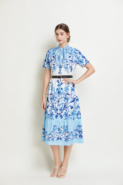 SSY-Women's Short Sleeve Floral Print Button Midi Dress