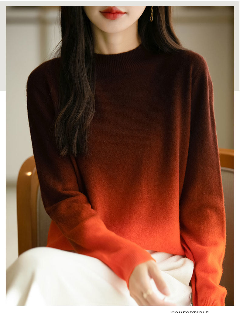 Women's Crew Neck Sweater Knit Gradient Pullover Tops