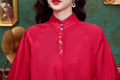Women's Silk Satin Jacquard Long Sleeve Blouses