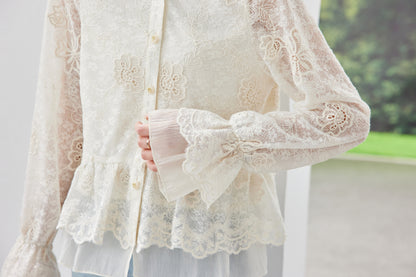 Ivory Lace Embroidered Button-Front Blouse