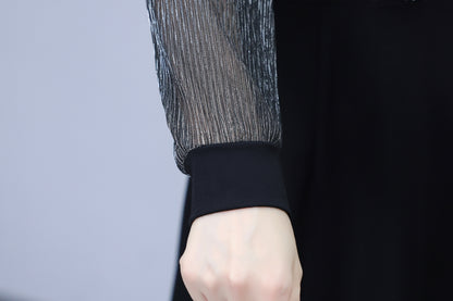 Women's V-Neck Long Sleeve with Pockets Black Dress