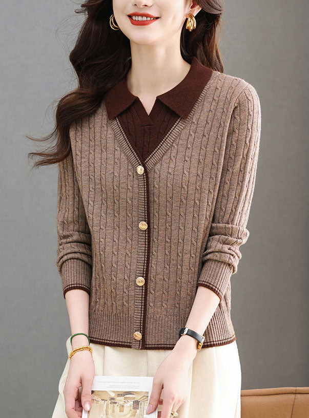 Women's Sweaters Tops Lapel Ribbed Knit Pullover Shirt
