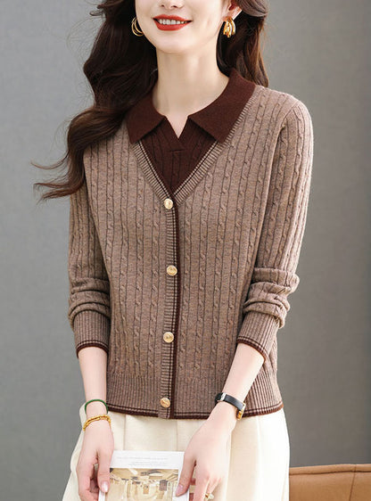Women's Sweaters Tops Lapel Ribbed Knit Pullover Shirt