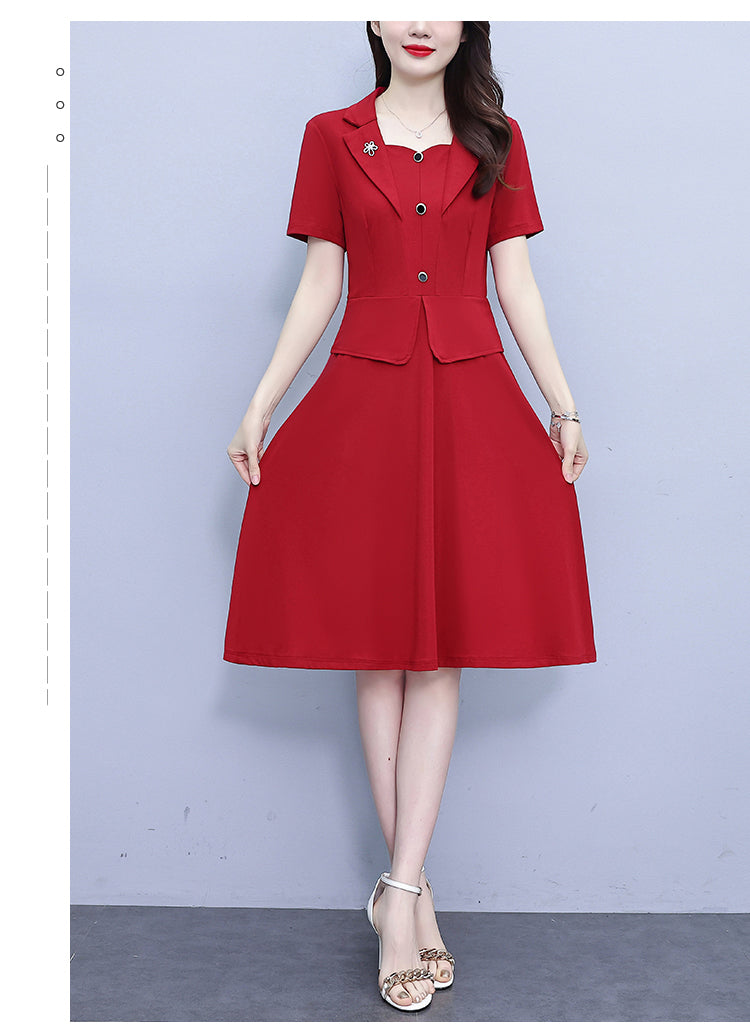 Women's Short Sleeve Pocket Work Office Suit Dress - LAI MENG FIVE CATS