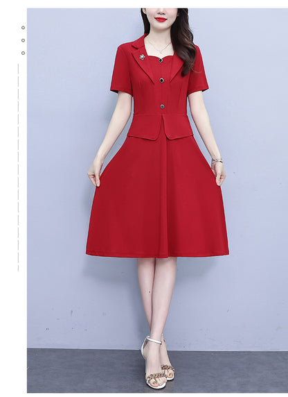 Women's Short Sleeve Pocket Work Office Suit Dress - LAI MENG FIVE CATS