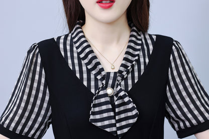 Women's Tie V-Neck Short Sleeve Pocket Midi Dress