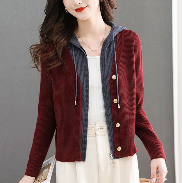 Women's Cardigan Hooded V Neck Sweaters Knit Jacket