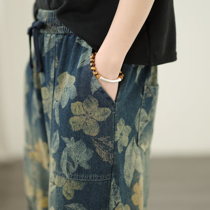 Women's Baggy Jeans Drawstring Elastic Barrel Denim Pants