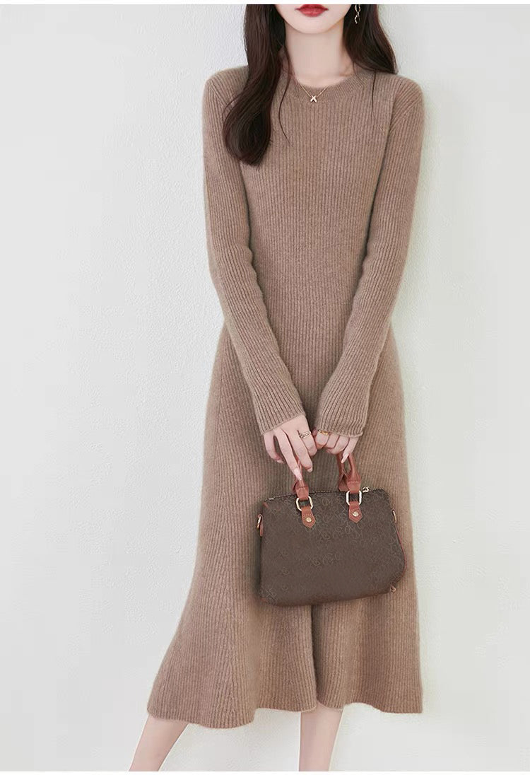 Women's Sweater Crewneck Ribbed Knit Midi Dress