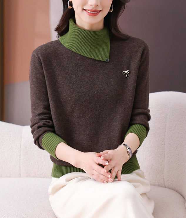 Women's Asymmetrical Lapel Sweaters Knit Pullover Tops