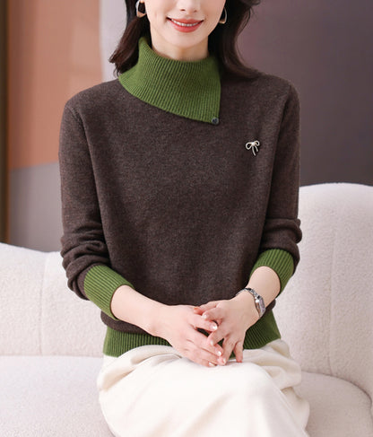 Women's Asymmetrical Lapel Sweaters Knit Pullover Tops