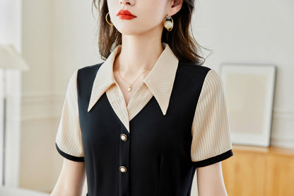 26-Women's Lapel V-Neck  Pockets Midi Dress - LAI MENG FIVE CATS