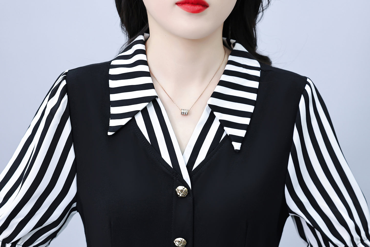 Women's Lapel V-Neck Pocket Short Sleeve Midi Dress - LAI MENG FIVE CATS
