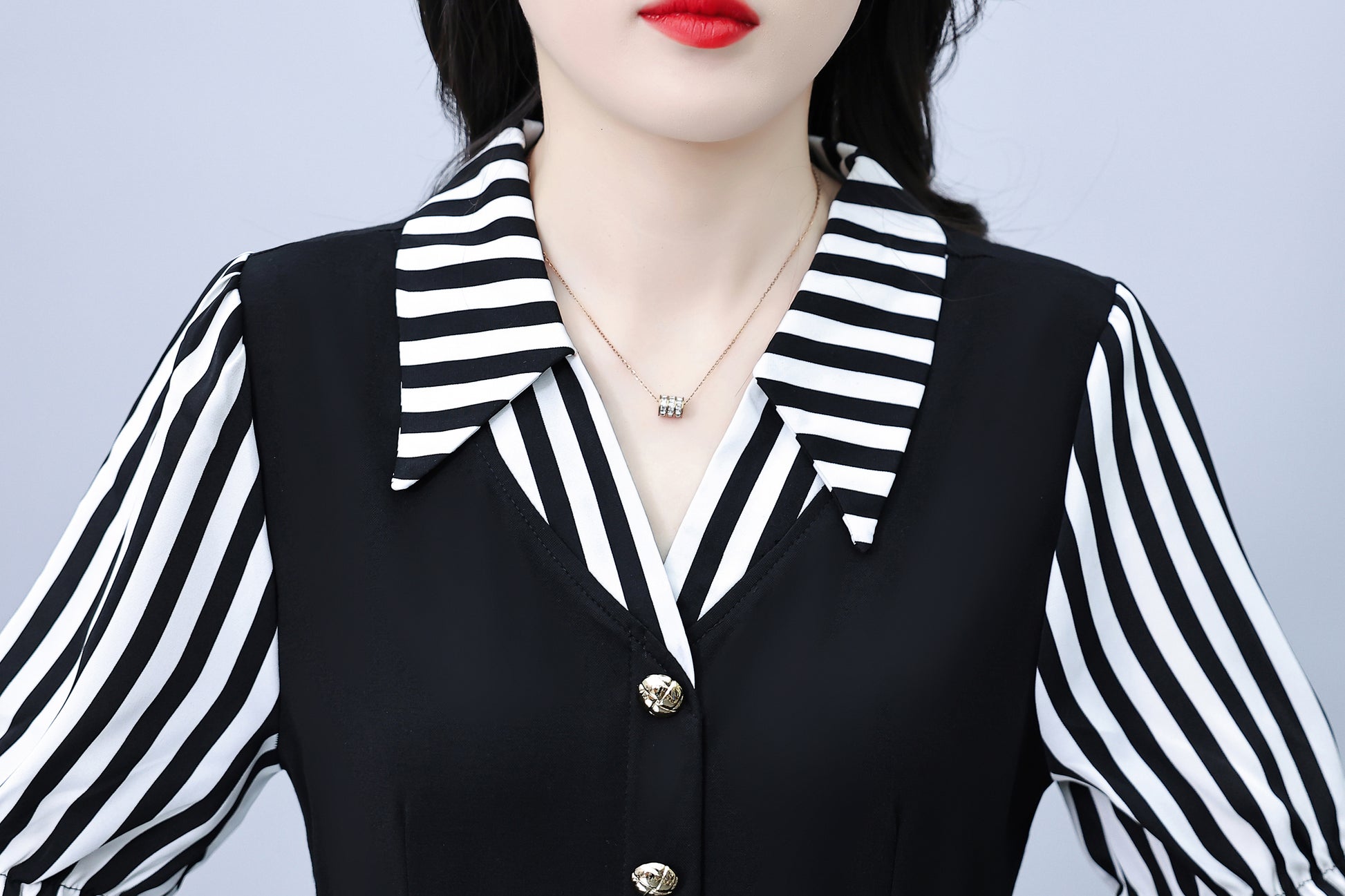 Women's Lapel V-Neck Pocket Short Sleeve Midi Dress - LAI MENG FIVE CATS