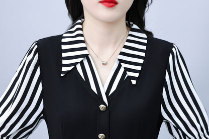 Women's Lapel V-Neck Pocket Short Sleeve Midi Dress - LAI MENG FIVE CATS
