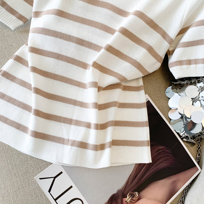 Stripe Polo Knit Top – Lightweight Everyday Statement