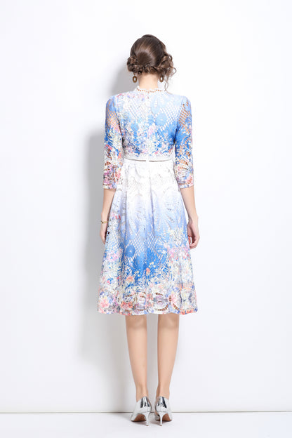 Women's Floral Lace Cocktail Party Swing Midi Dress