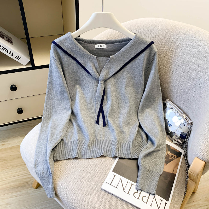 Women's Sailor Collar V-Neck Knit Sweater Top