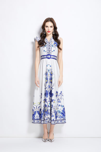 Women's Floral Print V-Neck Sleeveless Maxi Dress