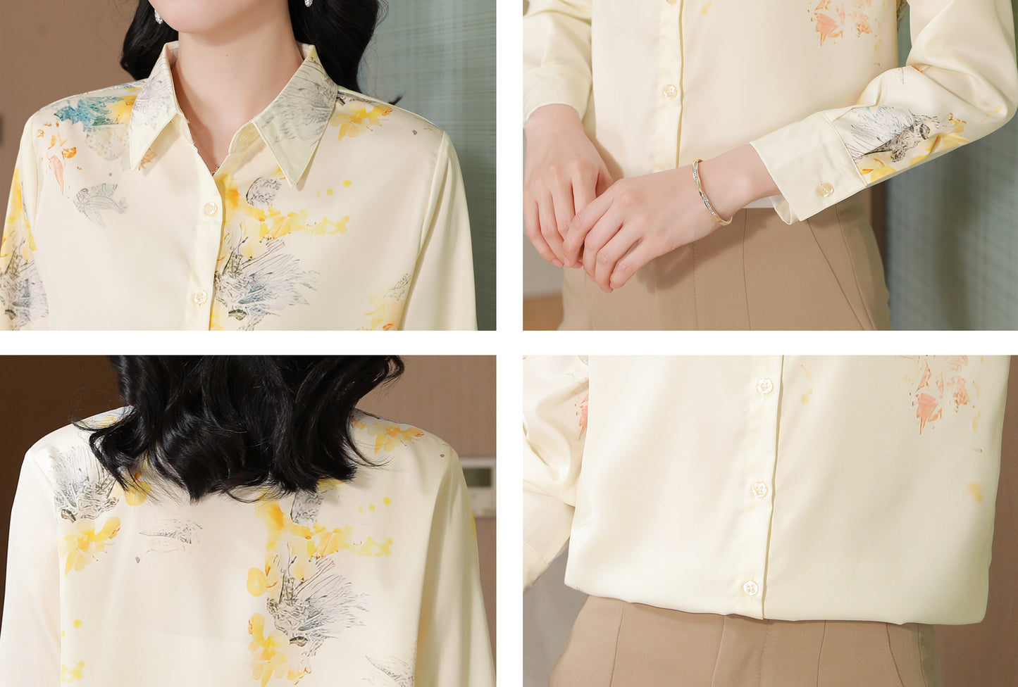 Women's Collared Floral Print Shirt Blouse Tops