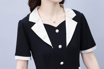 Women's Short Sleeve Pocket Work Office Suit Dress - LAI MENG FIVE CATS