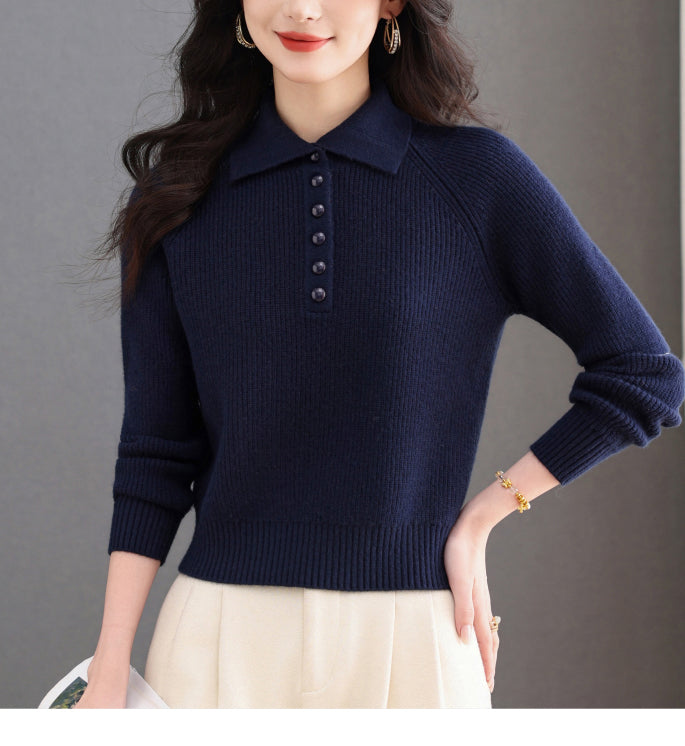 Women's Long Sleeve Button Polo Shirts Sweater Blouse