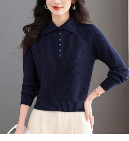 Women's Long Sleeve Button Polo Shirts Sweater Blouse