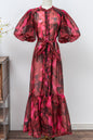 Women's Floral Print Puff Sleeve Fishtail Loose Maxi Dress