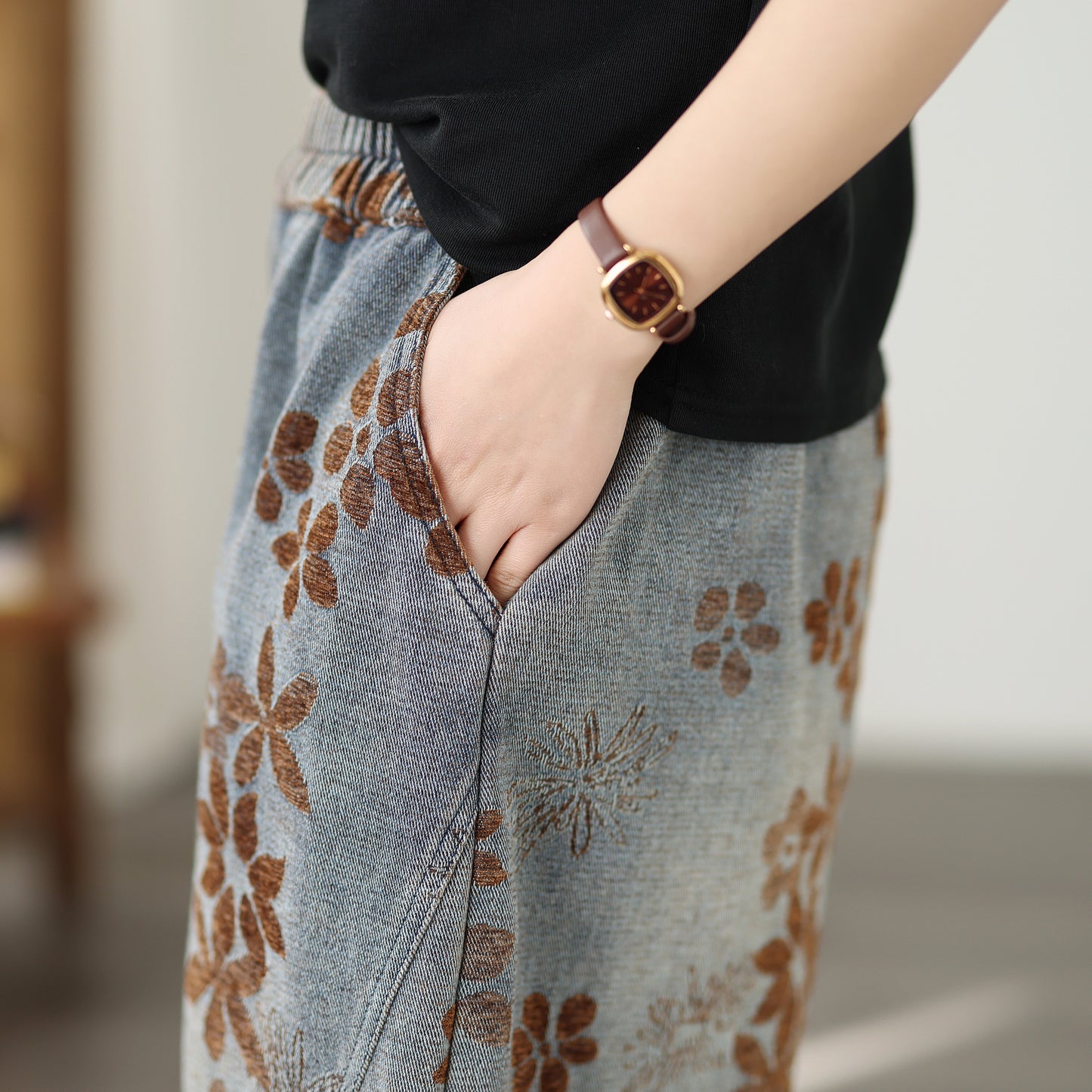 26-Women's Baggy Jeans Elastic Waist Loose Denim Pants