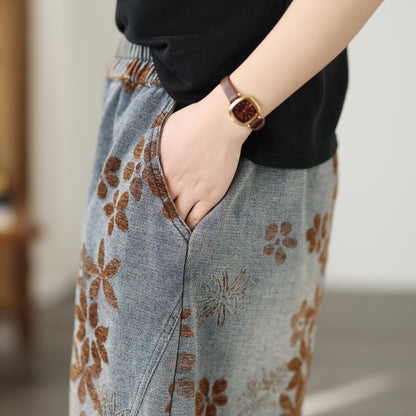 26-Women's Baggy Jeans Elastic Waist Loose Denim Pants