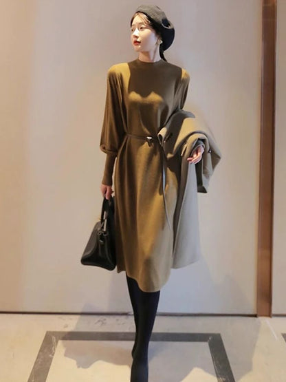 Women's Turtleneck Knit Sweater Midi Dress - LAI MENG FIVE CATS