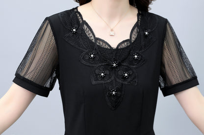 Women's Short Sleeve Stretch Pocket Midi Dress - LAI MENG FIVE CATS