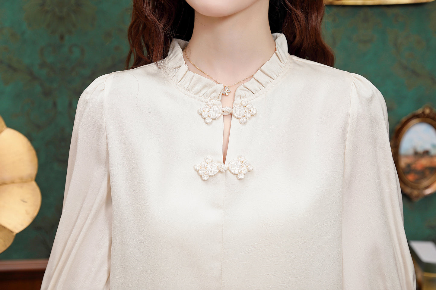 Women's Chinese Style Jacquard Short Sleeve Blouse