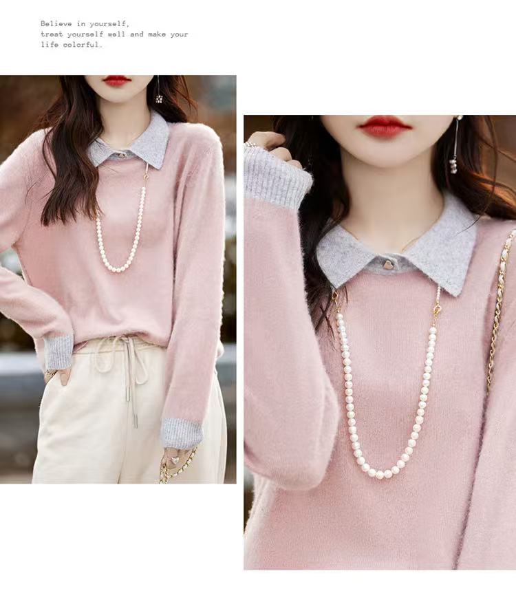 Contrast Collar Polo Neck Knit Sweater – Soft Fall&Winter Pullover - LAI MENG FIVE CATS