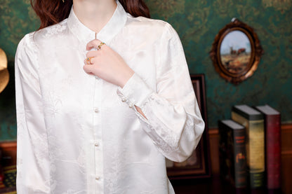 Women's Silk Satin Jacquard Long Sleeve Blouses