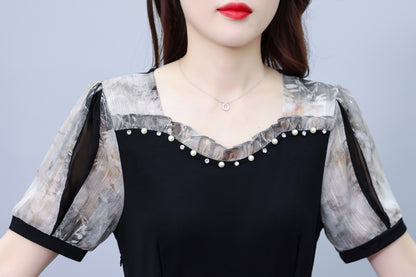 Women's Short Sleeve Pocket A-line Stretch Midi Dress