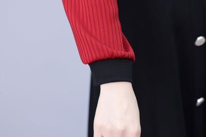 Women's V-Neck Long Sleeve with Pockets Black Dress - LAI MENG FIVE CATS