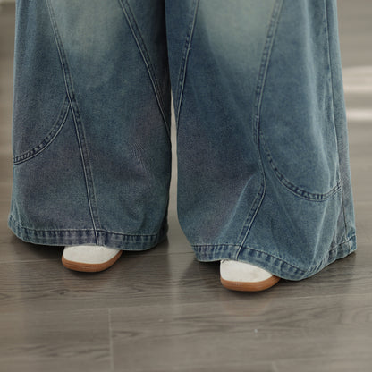 Women's Baggy Jeans Drawstring Waist Wide Leg Denim Pants