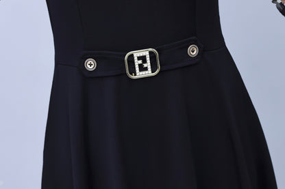 Women's V-Neck Long Sleeve Patchwork Black Dress