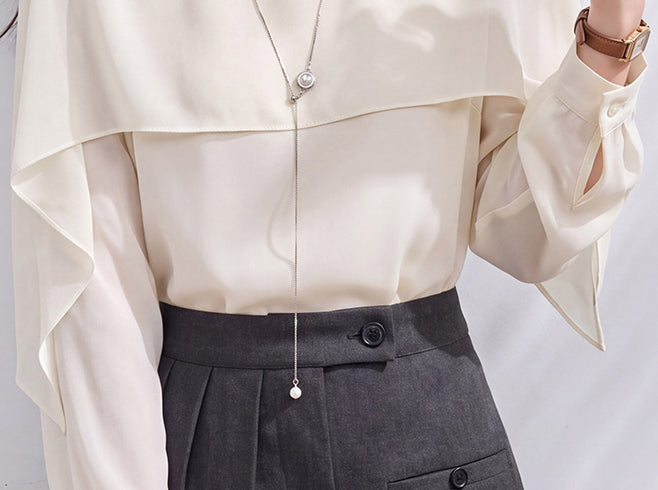 Ivory Layered Chiffon Blouse – Elegant Early Fall Top