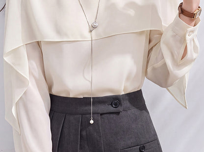 Ivory Layered Chiffon Blouse – Elegant Early Fall Top