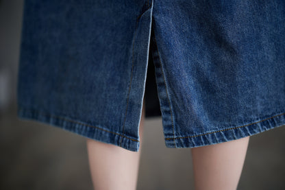 Women's Denim Drawstring Waist Pockets Jean Skirt