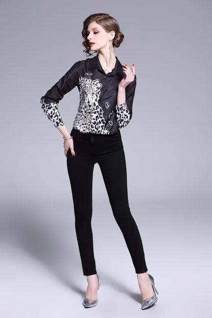 ESY-Women's Shirt Print Long Sleeve Button Blouse - LAI MENG FIVE CATS