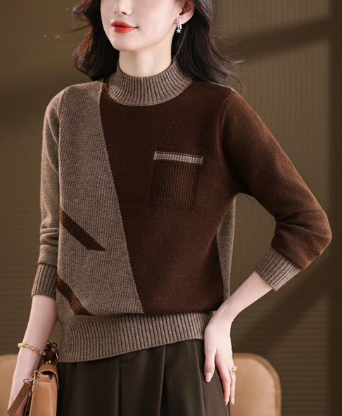 Women's Color Block Sweater Long Sleeve Ribbed Knit Tops
