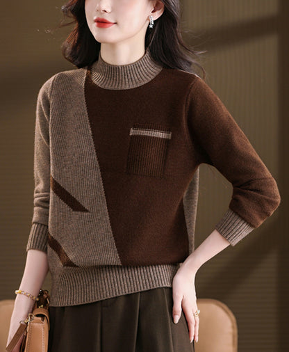 Women's Color Block Sweater Long Sleeve Ribbed Knit Tops