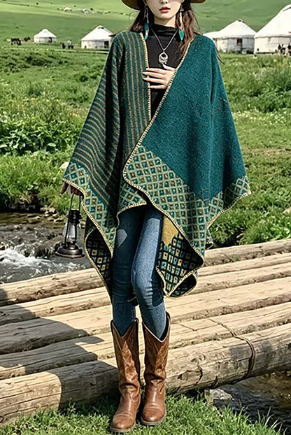 28688 Teal Printed Acrylic Travel Shawl – Oversized Wrap