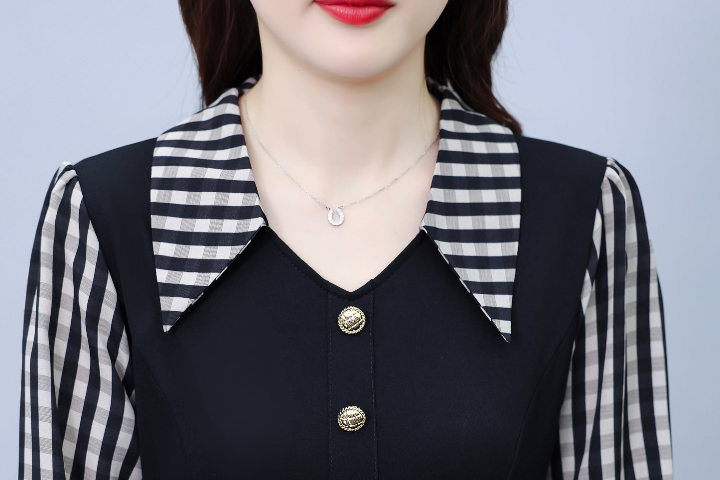 Women's V-Neck with Pockets Long Sleeve Black Dress