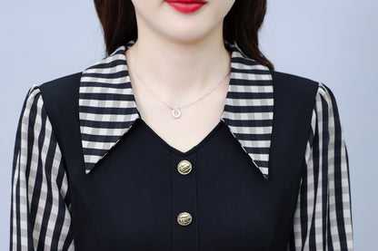 Women's V-Neck with Pockets Long Sleeve Black Dress